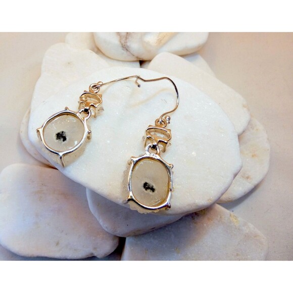 Solar Eye Quartz Water Clear Herkimer Diamond Sterling Silver Dangle Earrings - Picture 8 of 8